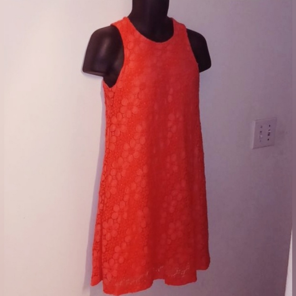 NWT Karl Lagerfeld Paris Vibrant Coral Red Mini Dress - Picture 3 of 9